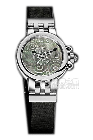 帝舵玫瑰系列35100-Black satin黑色珍珠貝母盤緞質表帶