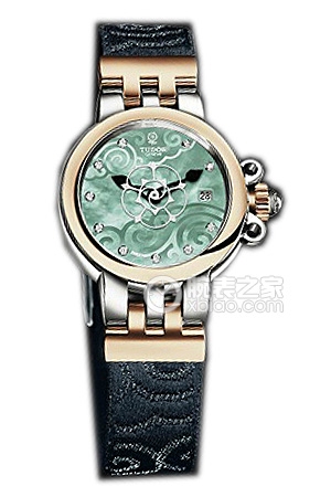 帝舵玫瑰系列35101-FS翡翠綠珍珠貝母盤鑲鉆織紋表帶
