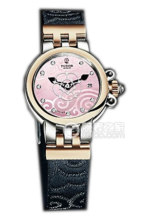 帝舵玫瑰系列35101-FS粉紅色珍珠貝母盤鑲鉆織紋表帶