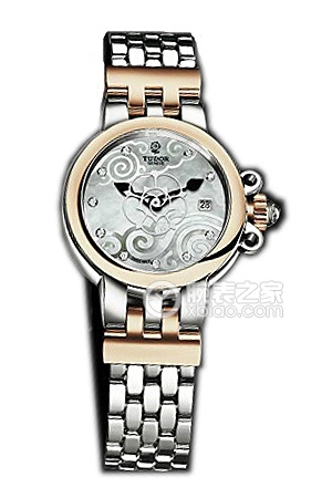 帝舵玫瑰系列35101-65710白色珍珠貝母盤鑲鉆不銹鋼表帶
