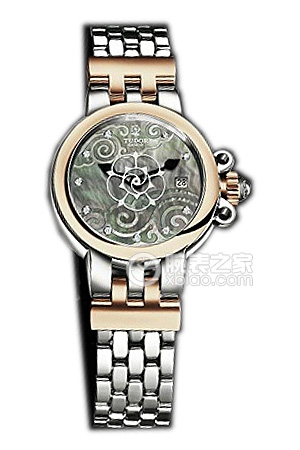 帝舵玫瑰系列35101-65710黑色珍珠貝母盤鑲鉆不銹鋼表帶