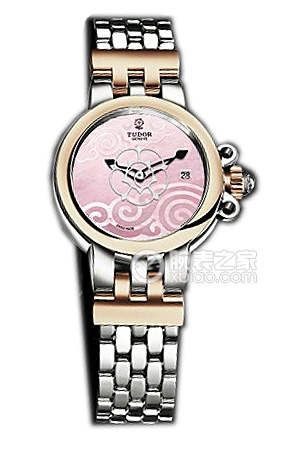 帝舵玫瑰35101-65710粉红色珍珠贝母盘不锈钢表带