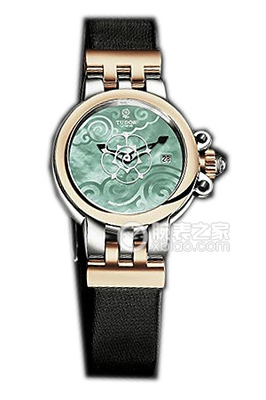 帝舵玫瑰系列35101-Black satin翡翠綠珍珠貝母盤緞質表帶