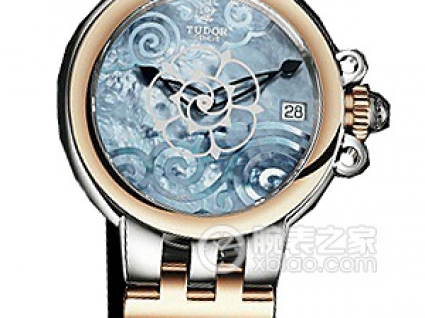 帝舵玫瑰系列35701-FS天蓝色珍珠贝母盘织纹表带