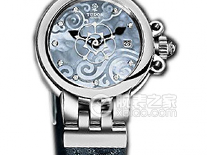 帝舵玫瑰系列35100-FS天蓝色珍珠贝母盘镶钻织纹表带