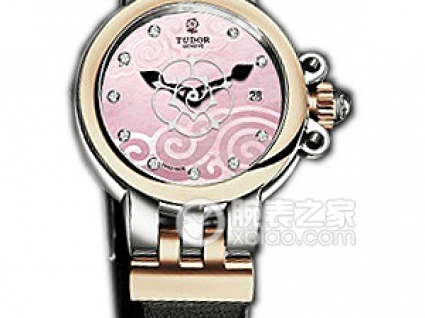 帝舵玫瑰系列35101-Black satin粉红色珍珠贝母盘镶钻缎质表带