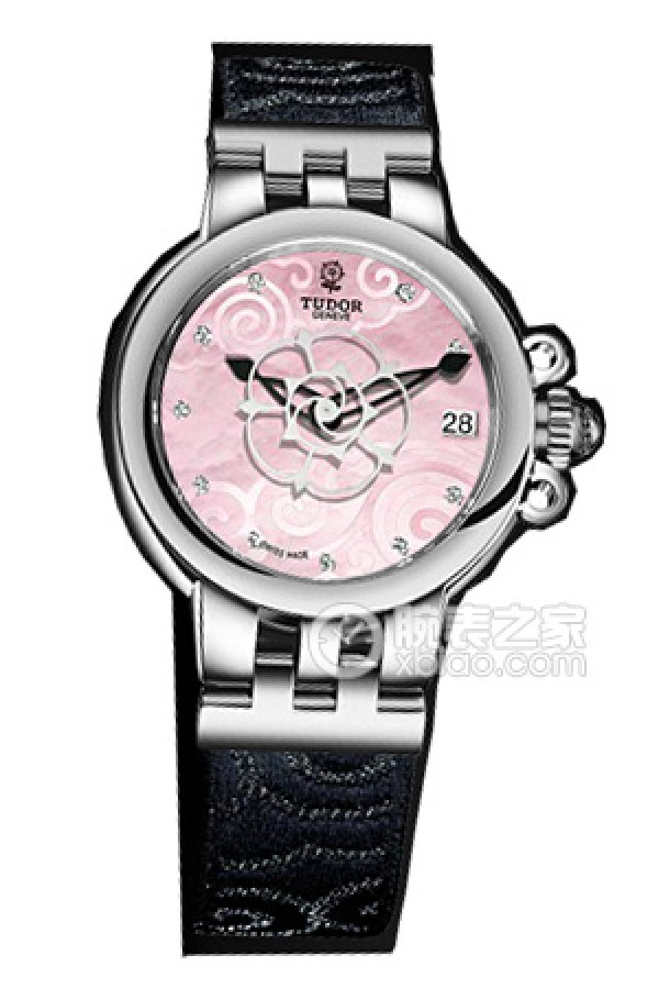 帝舵玫瑰系列35700-FS粉红色珍珠贝母盘镶钻织纹表带