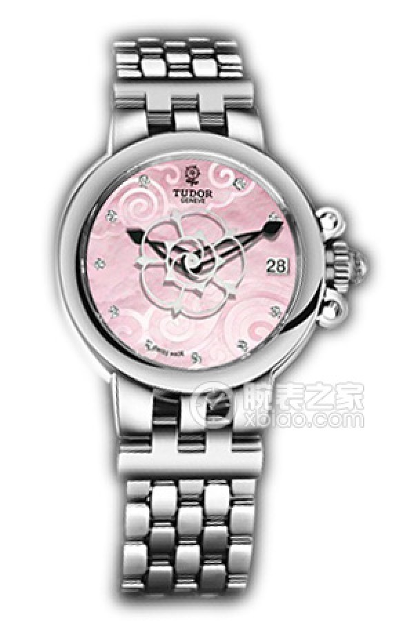 帝舵玫瑰系列35700-65770粉红色珍珠贝母盘镶钻不锈钢表带