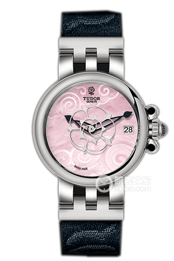 帝舵玫瑰系列35700-Black satin粉红色珍珠贝母盘缎质表带