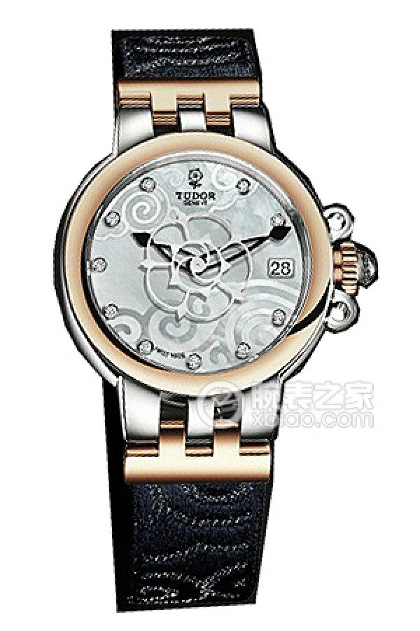 帝舵玫瑰系列35701-FS白色珍珠贝母盘镶钻织纹表带