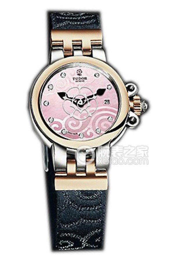 帝舵玫瑰系列35101-FS粉红色珍珠贝母盘镶钻织纹表带