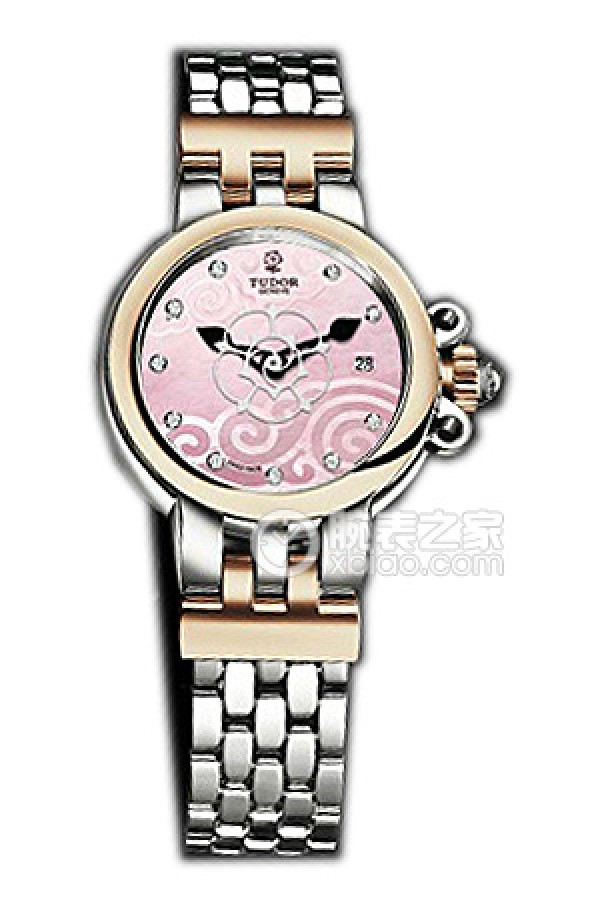 帝舵玫瑰系列35101-65710粉红色珍珠贝母盘镶钻不锈钢表带