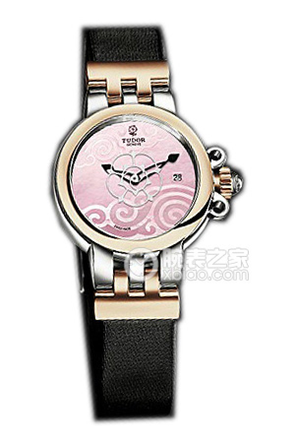 帝舵玫瑰系列35101-Black satin粉红色珍珠贝母盘缎质表带