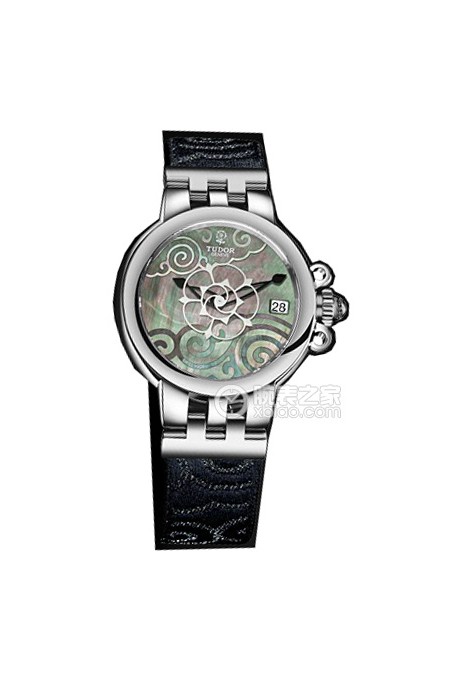帝舵玫瑰系列35700-FS黑色珍珠贝母盘织纹表带