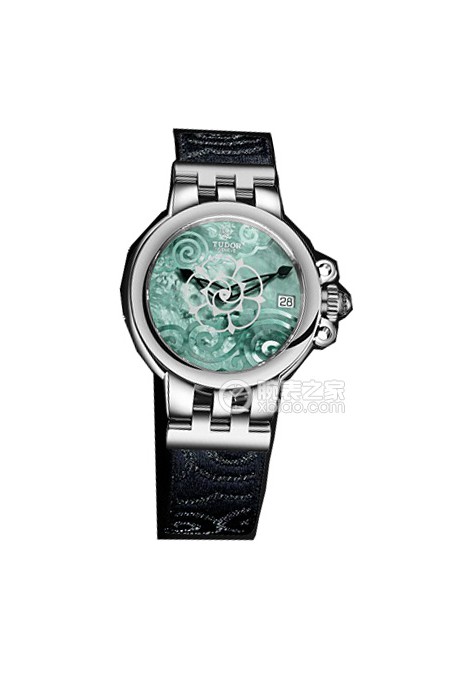 帝舵玫瑰系列35700-FS翡翠绿色珍珠贝母盘织纹表带
