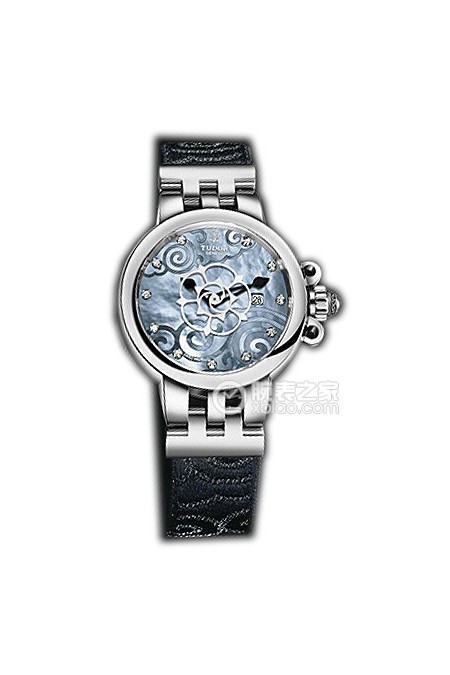 帝舵玫瑰系列35400-FS天蓝色珍珠贝母盘镶钻织纹表带
