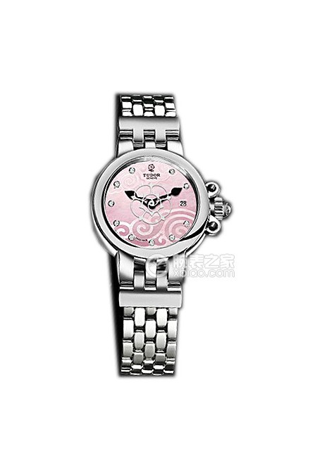 帝舵玫瑰系列35100-65710粉红色珍珠贝母盘镶钻不锈钢表带