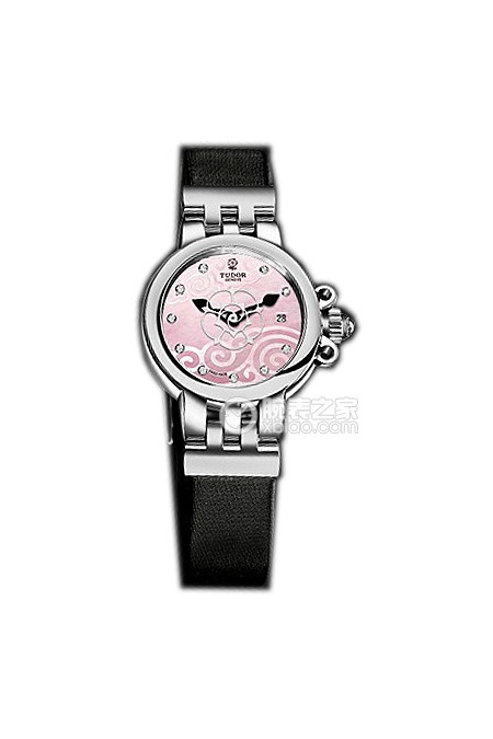 帝舵玫瑰系列35100-Black satin粉红色珍珠贝母盘镶钻缎质表带
