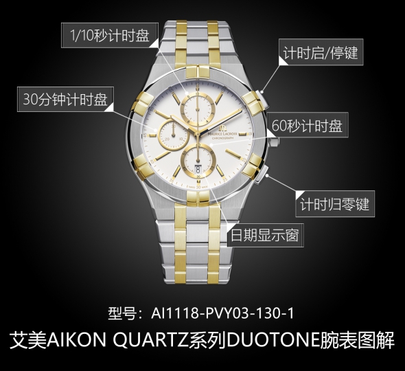 艾美AIKON QUARTZ系列AI1118-PVY03-130-1图解