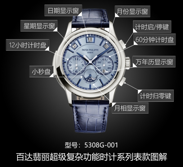 百达翡丽超级复杂功能时计系列5308G-001图解