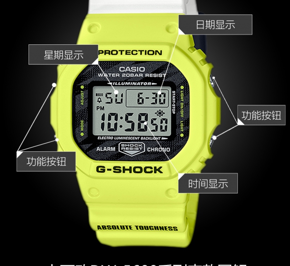 卡西欧G-SHOCK系列DW-5600TGA-9PR图解