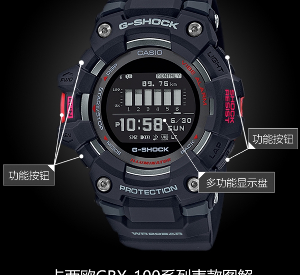 卡西欧G-SHOCK系列GBD-100-1PR图解