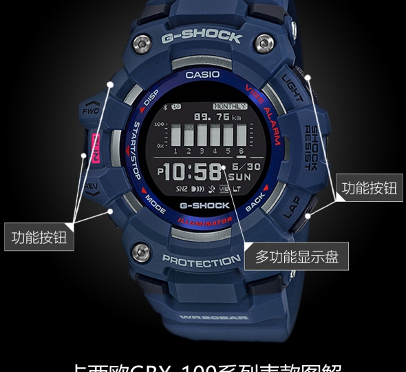 卡西欧G-SHOCK系列GBD-100-2PR图解