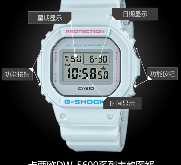 卡西欧G-SHOCK系列DW-5600SC-8图解