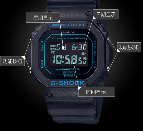 卡西欧G-SHOCK系列DW-5600BBM-1图解