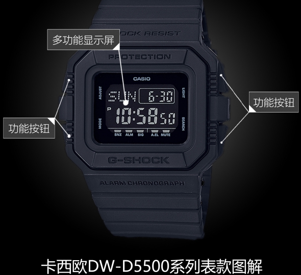 卡西欧G-SHOCK系列DW-D5500BB-1图解