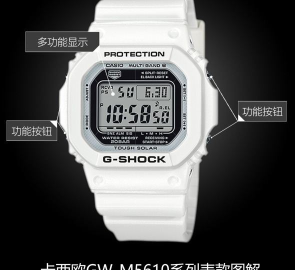 卡西欧G-SHOCK系列GW-M5610MW-7图解