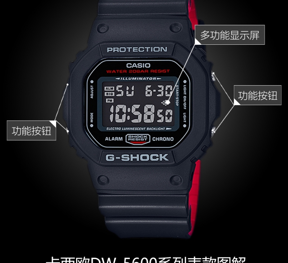 卡西欧G-SHOCK系列DW-5600HR-1图解