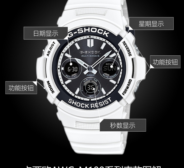 卡西欧G-SHOCK系列AWG-M100SBW-7A图解