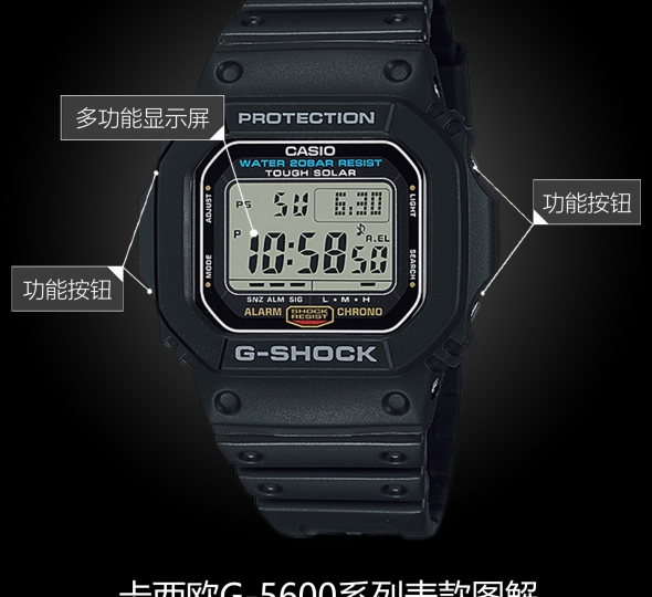 卡西欧G-SHOCK系列G-5600E-1D图解