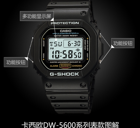 卡西歐G-SHOCK系列DW-5600E-1V圖解
