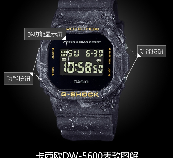 卡西欧G-SHOCK系列DW-5600WS-1图解