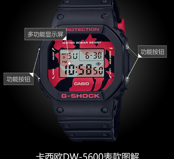 卡西欧G-SHOCK系列DW-5600JK-1图解