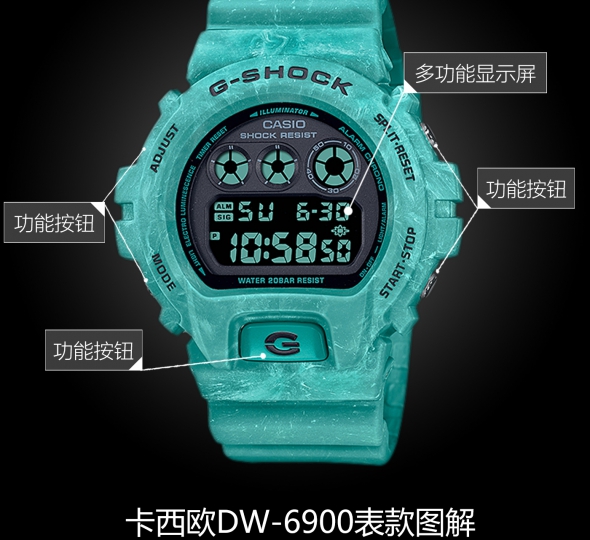 卡西欧G-SHOCK系列DW-6900WS-2图解