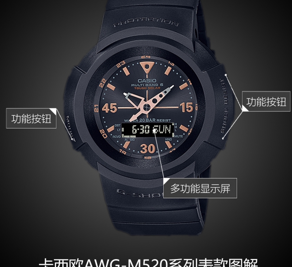 卡西欧G-SHOCK系列AWG-M520G-1A9图解