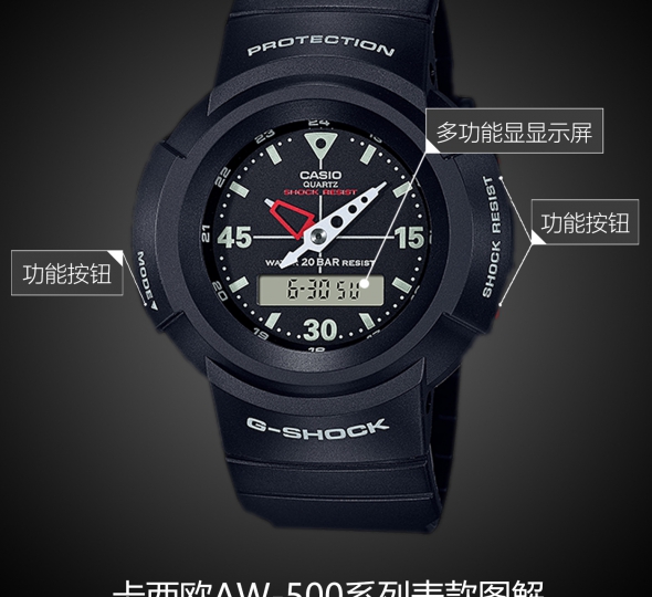 卡西欧G-SHOCK系列AW-500E-1E图解