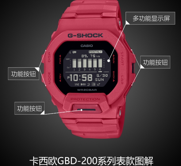 卡西欧G-SHOCK系列GBD-200RD-4图解