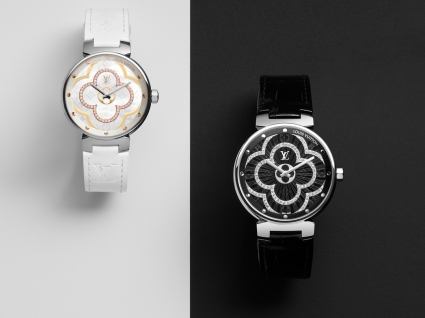 路易威登TAMBOUR MOON系列Tambour Moon Divine精鋼鑲鉆-28mm（白盤花卉）