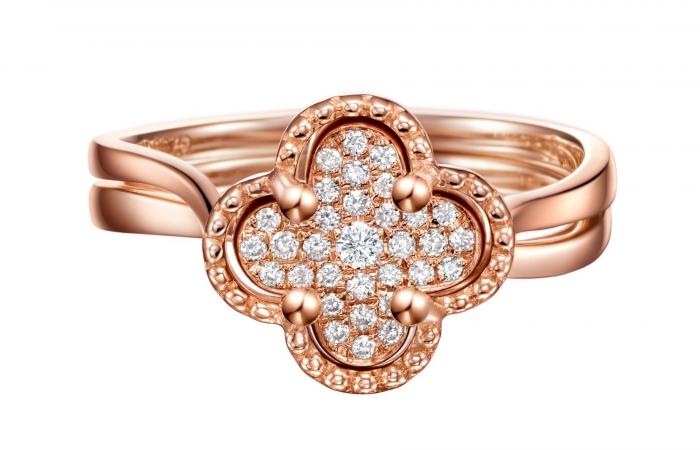 潮宏基时尚系列情迷威尼斯系列玫瑰金镶钻戒指