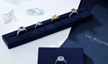 戴比尔斯DE BEERS AURA系列DE BEERS AURA 双环密镶雷迪恩式切割蓝钻戒指