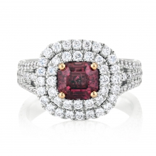 戴比尔斯1888 MASTER DIAMONDS 大师美钻系列DE BEERS AURA 双环密镶深彩紫粉祖母绿形钻石戒指