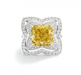 戴比尔斯ENCHANTED LOTUS 系列枕形切割艳彩黄钻钻戒 戒指