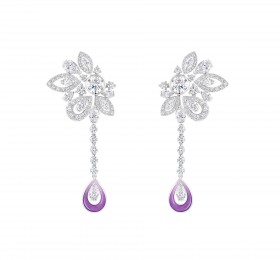戴比尔斯ESSENCE OF NATURE高级珠宝Jacaranda Bloom Enamel Drop 钻石耳环耳饰