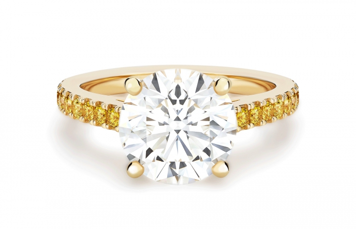 戴比尔斯黄金彩钻密镶钻戒圈圆形明亮式切割钻戒