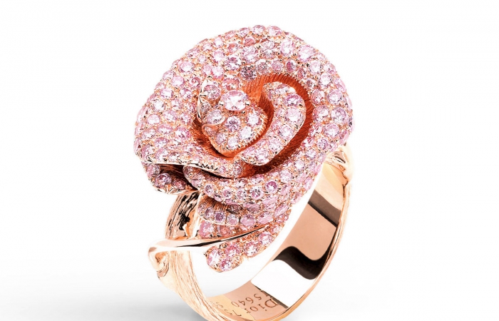 迪奥ROSE DIOR BAGATELLE ROSE DIOR BAGATELLE 750/1000玫瑰金戒指，镶嵌粉色钻石，中号