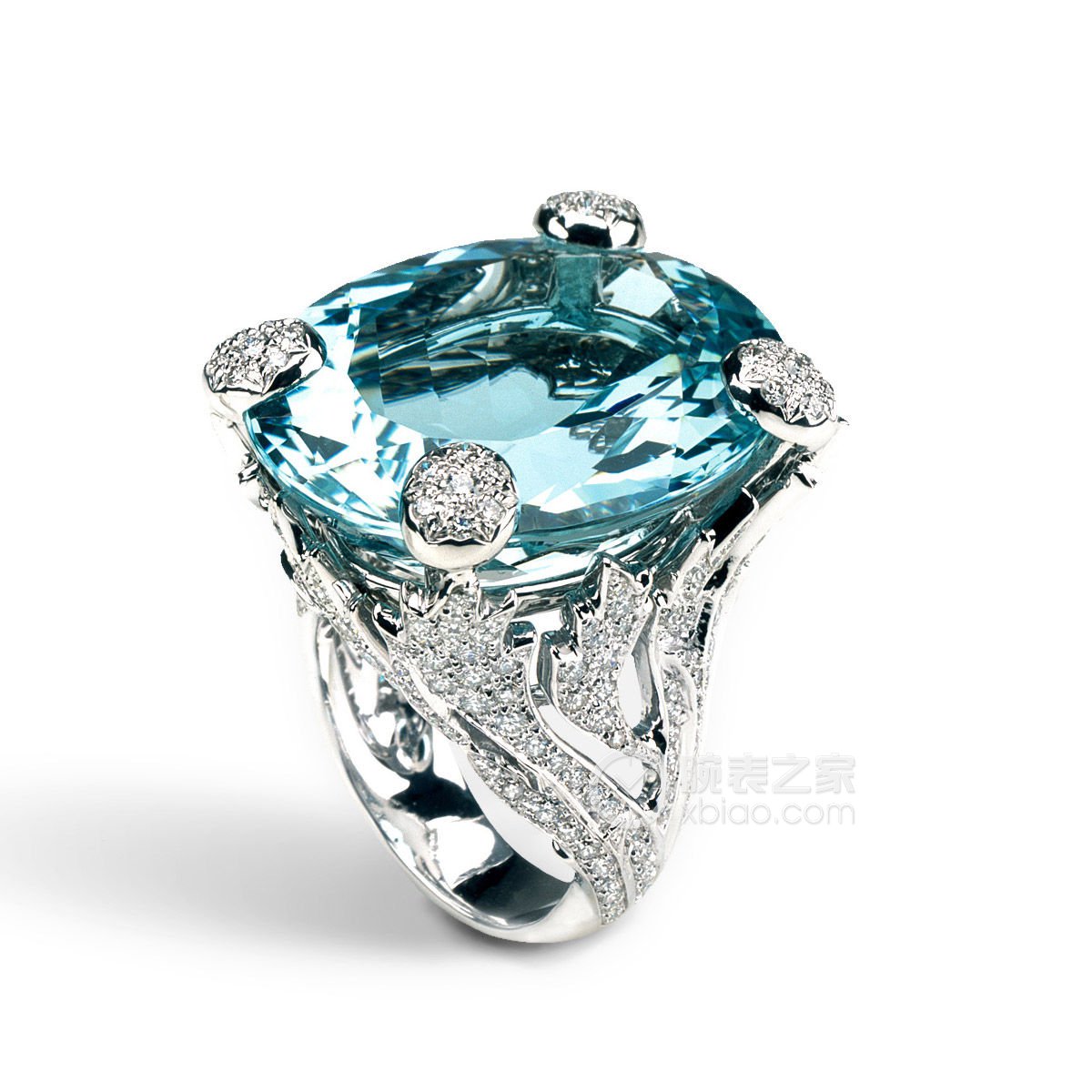 迪奥LE BALMISS DIOR 750/1000白金戒指，镶嵌海蓝宝石戒指